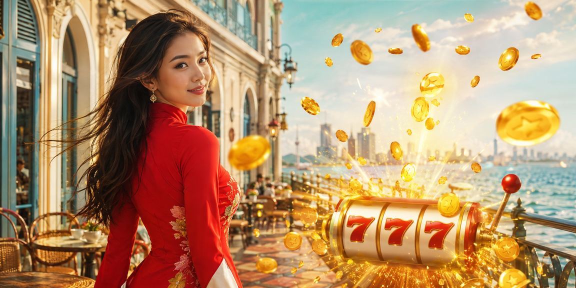 Người dùng tại TP. Hồ Chí Minh mặc áo dài trải nghiệm slot game truyền thống Việt Nam trên điện thoại